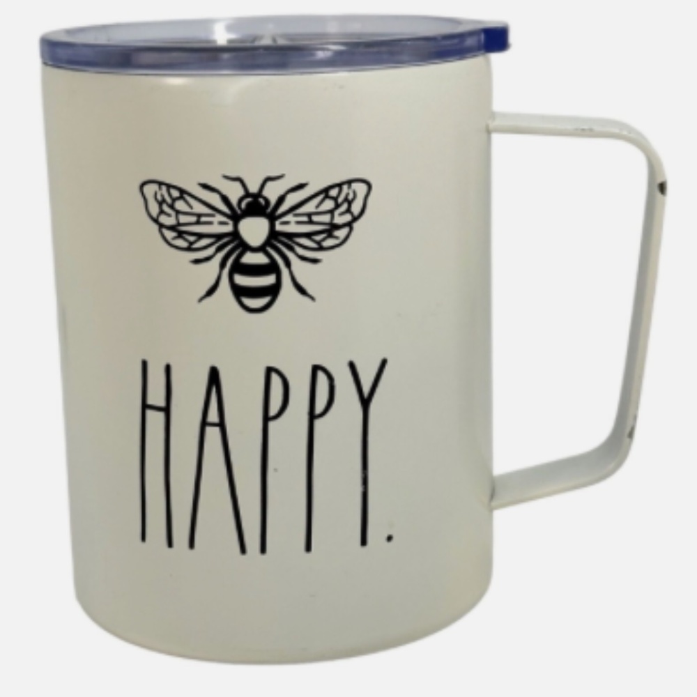 Rae Dunn Be Happy Bumble Bee Stainless Steel Coffee Tea Tumbler Mug Cup 12 oz